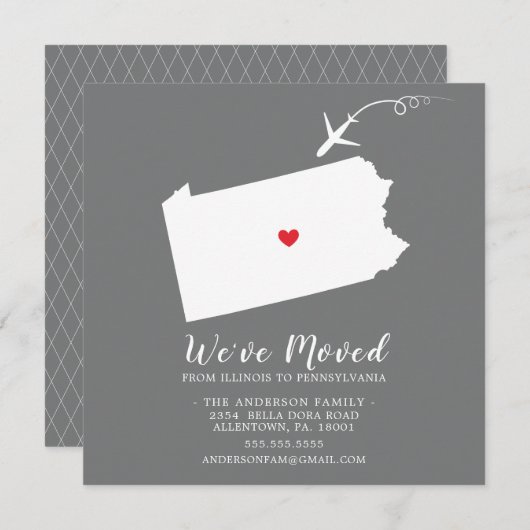 Faire-part de déplacement | PENNSYLVANIE D'Etat (Devant / Derrière)