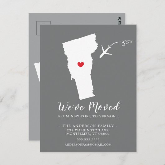 Faire-part de déplacement VERMONT carte postale (Devant / Derrière)