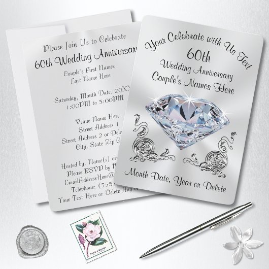 Faire-part de diamant de 60 ans personnalisés et é
