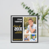 Faire-part de diplôme avec 3 photos Black Gold (Debout devant)