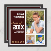 Faire-part de diplôme avec 3 photos Brown (Devant / Derrière)