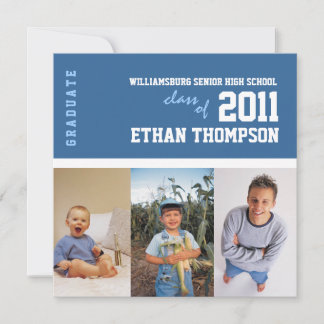 Faire-part de diplôme avec 3 photos en bleu