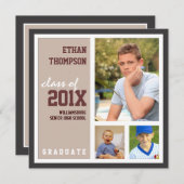 Faire-part de diplôme avec 3 photos Tan Brown (Devant / Derrière)