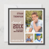 Faire-part de diplôme avec 3 photos Tan Brown (Devant)