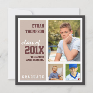 Faire-part de diplôme avec 3 photos Tan Brown