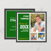 Faire-part de diplôme avec 3 photos vert (Devant / Derrière)