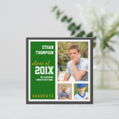 Faire-part de diplôme avec 3 photos vert (Debout devant)