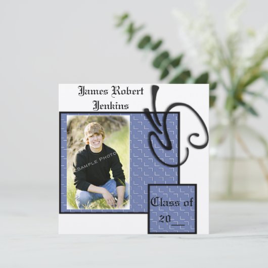 Faire-part de diplôme, Bleu d'invitation (Debout devant)