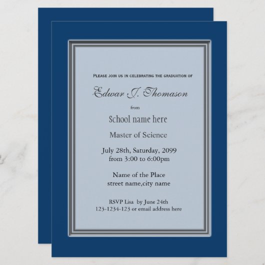 Faire-part de diplôme bleu haute performance (Devant / Derrière)