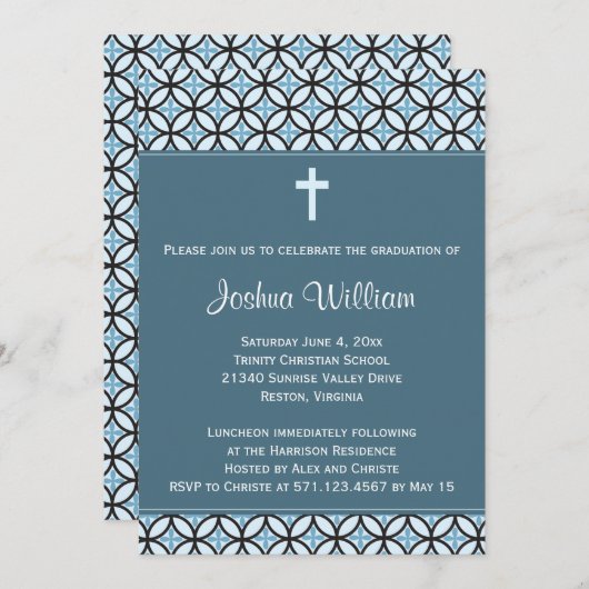 Faire-part de diplôme bleu / Invitation (Devant / Derrière)