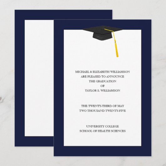Faire-part de diplôme bleu marine (Devant / Derrière)