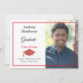 Faire-part de diplôme Casquette rouge et photo (Devant)