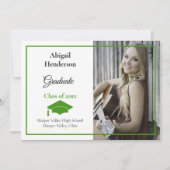 Faire-part de diplôme Casquette vert et photo (Devant)