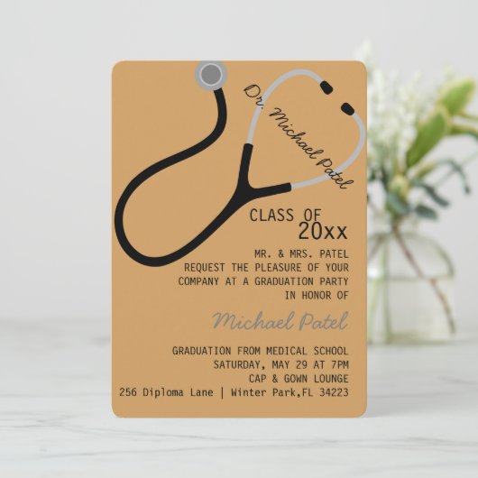 Faire-part de diplôme de doctorat en stéthoscope M (Debout devant)