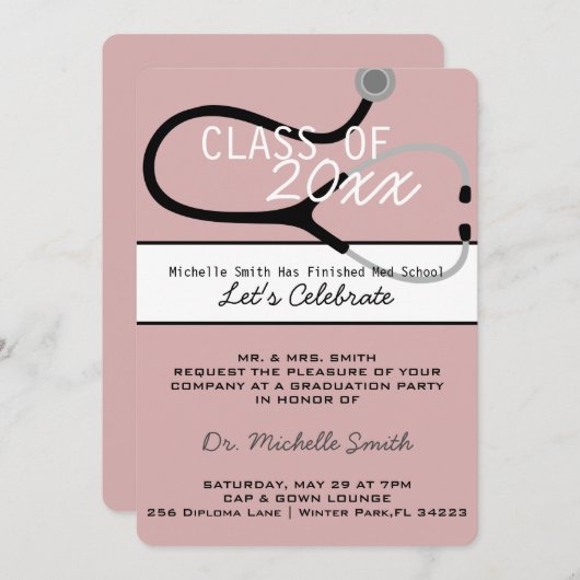 Faire-part de diplôme de doctorat en stéthoscope M (Devant / Derrière)