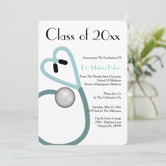 Faire-part de diplôme d'études Médicales de stétho (Debout devant)