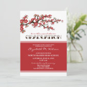 Faire-part de diplôme en fleurs de cerisiers (roug (Debout devant)
