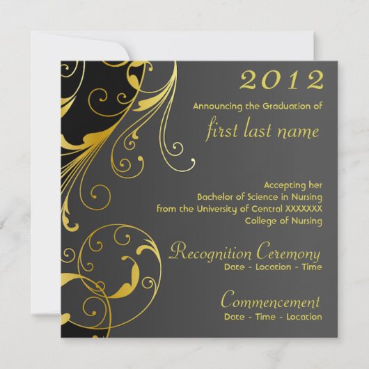 Faire-part de diplôme en noir avec prospérité (Devant)