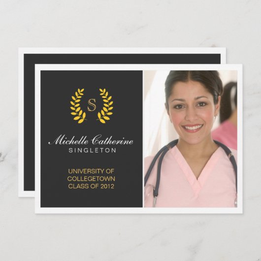 Faire-part de diplôme en noir et or de l'universit (Devant / Derrière)