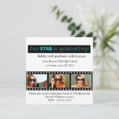 Faire-part de diplôme Hollywood Star Aqua (Debout devant)