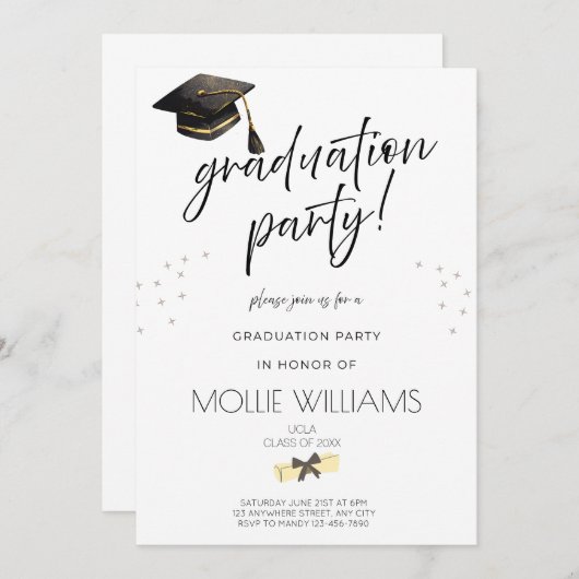 Faire-part de diplôme invitation de la partie, sim (Devant / Derrière)