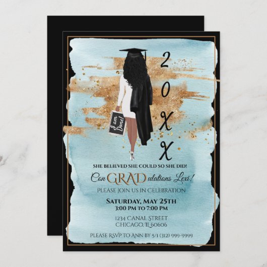 Faire-part de diplôme Invitation Robe blanche (Devant / Derrière)