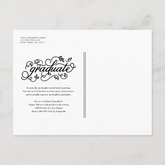 Faire-part de Diplôme Photo Calligraphie Rustique (Dos)