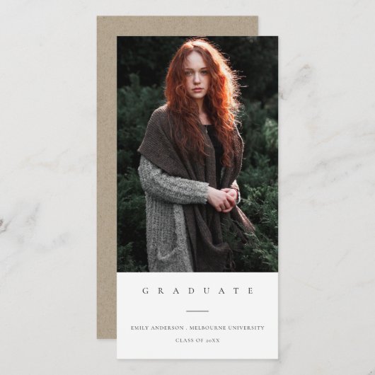 FAIRE-PART DE DIPLÔME PHOTO MINIMAL PROPRE CHIC (Devant / Derrière)