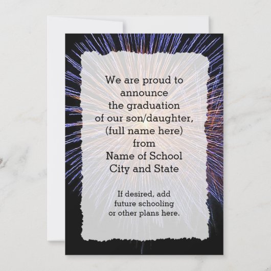 Faire-part de diplôme unique Fireworks avec photo (Dos)