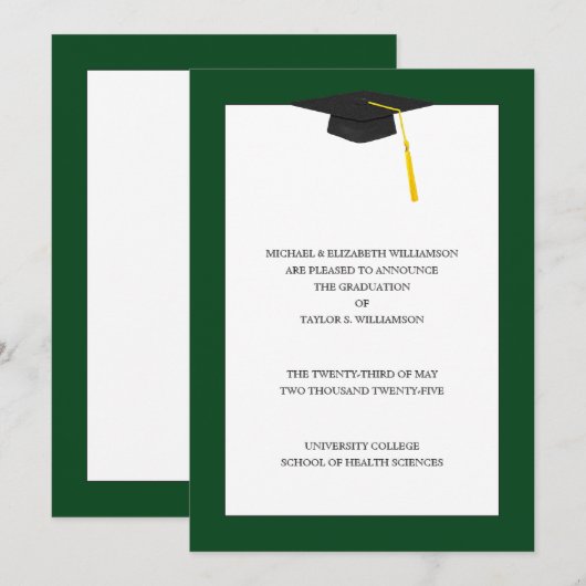 Faire-part de diplôme Vert (Devant / Derrière)