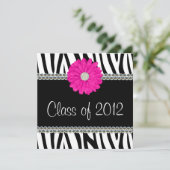 Faire-part de diplôme Zebra Pink Daisy Faux Gems (Debout devant)