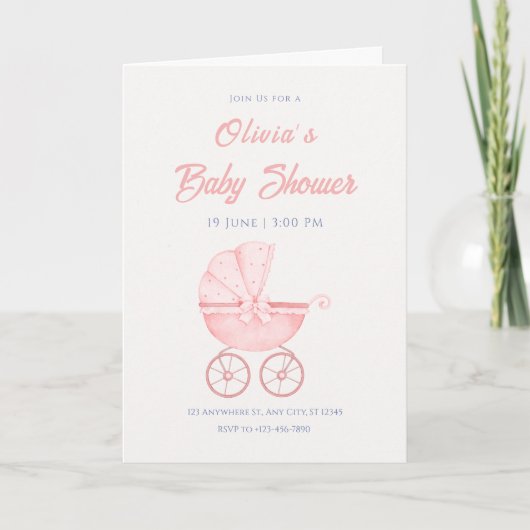 Faire-part de douche bébé fille à l'aquarelle (Devant)