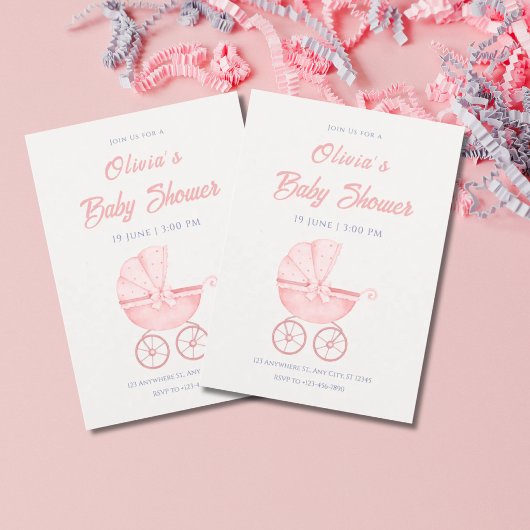 Faire-part de douche bébé fille à l'aquarelle