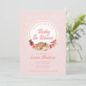 Faire-part de douche bébé Fleur de bois Cerf Rose (Debout devant)