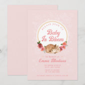 Faire-part de douche bébé Fleur de bois Cerf Rose (Devant / Derrière)