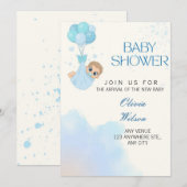 Faire-part de douche bébé garçon ballon bleu (Devant / Derrière)
