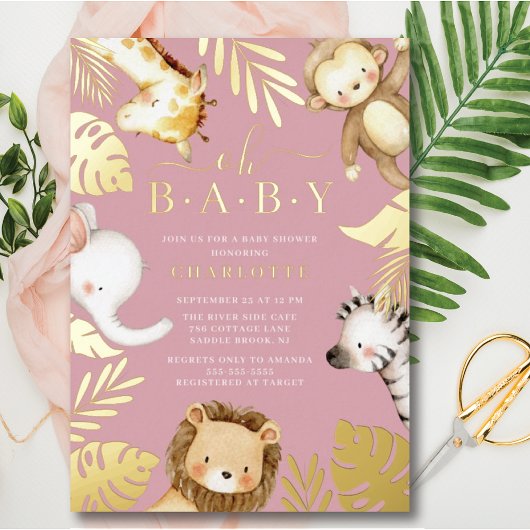 Faire-part de douche bébé Jungle Bébé en feuille d