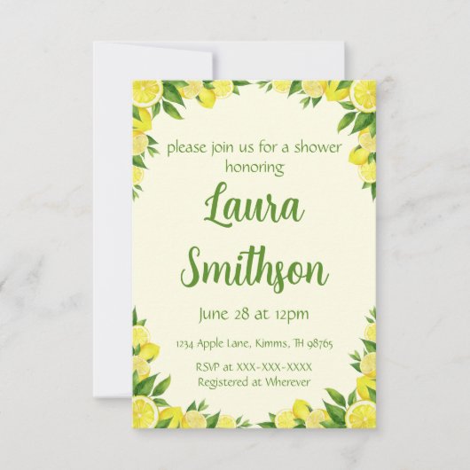 Faire-part de douche Cadre de Verdure de Citron (Devant)