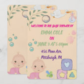 Faire-part de douche de bébé fille à l'aquarelle m (Devant / Derrière)