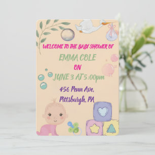 Faire-part de douche de bébé fille à l'aquarelle m