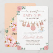 Faire-part de douche de bébé fille pastel douce (Devant / Derrière)