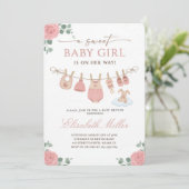 Faire-part de douche de bébé fille pastel douce (Debout devant)