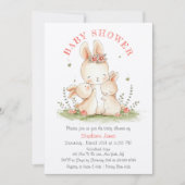 Faire-part de douche de bébé Mère et bébé lapin à (Devant)
