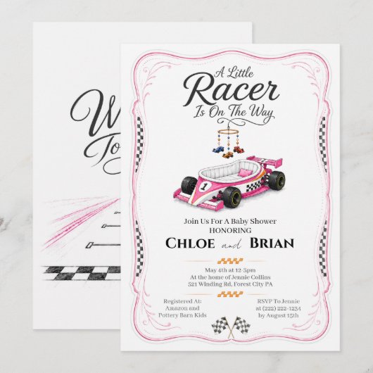 Faire-part de douche de berceau Little Racer (Devant / Derrière)