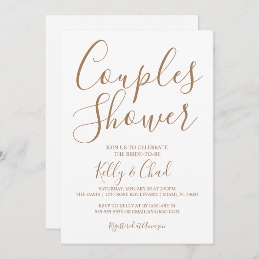Faire-part de douche de couples bronzé et blanc (Devant / Derrière)