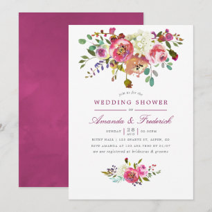 Faire-part de douche de mariage floral prune et pê