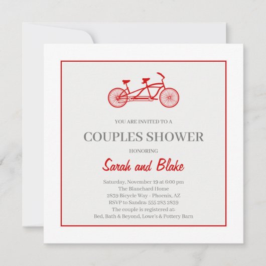 Faire-part de douche de mariage pour couples à vél (Devant)