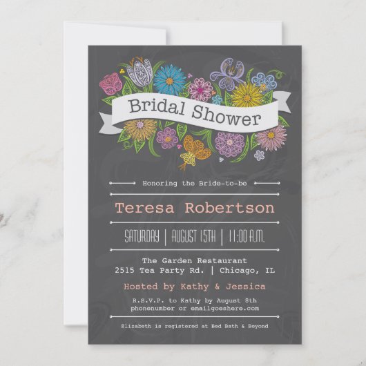 Faire-part de douche de mariée avec bannière flora (Devant)