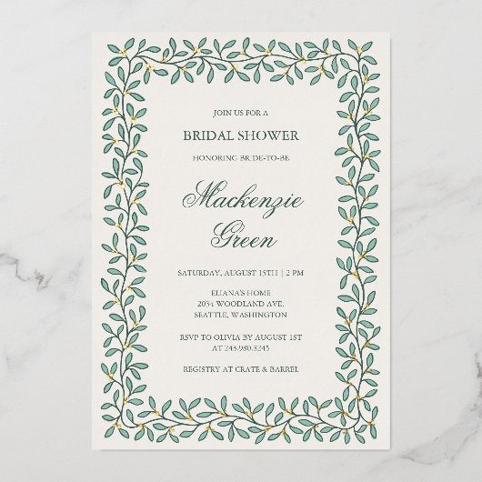 Faire-part de douche de mariée avec bordure botani (Recto)