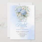 Faire-part de douche de mariée bleu hydrangea or (Devant)